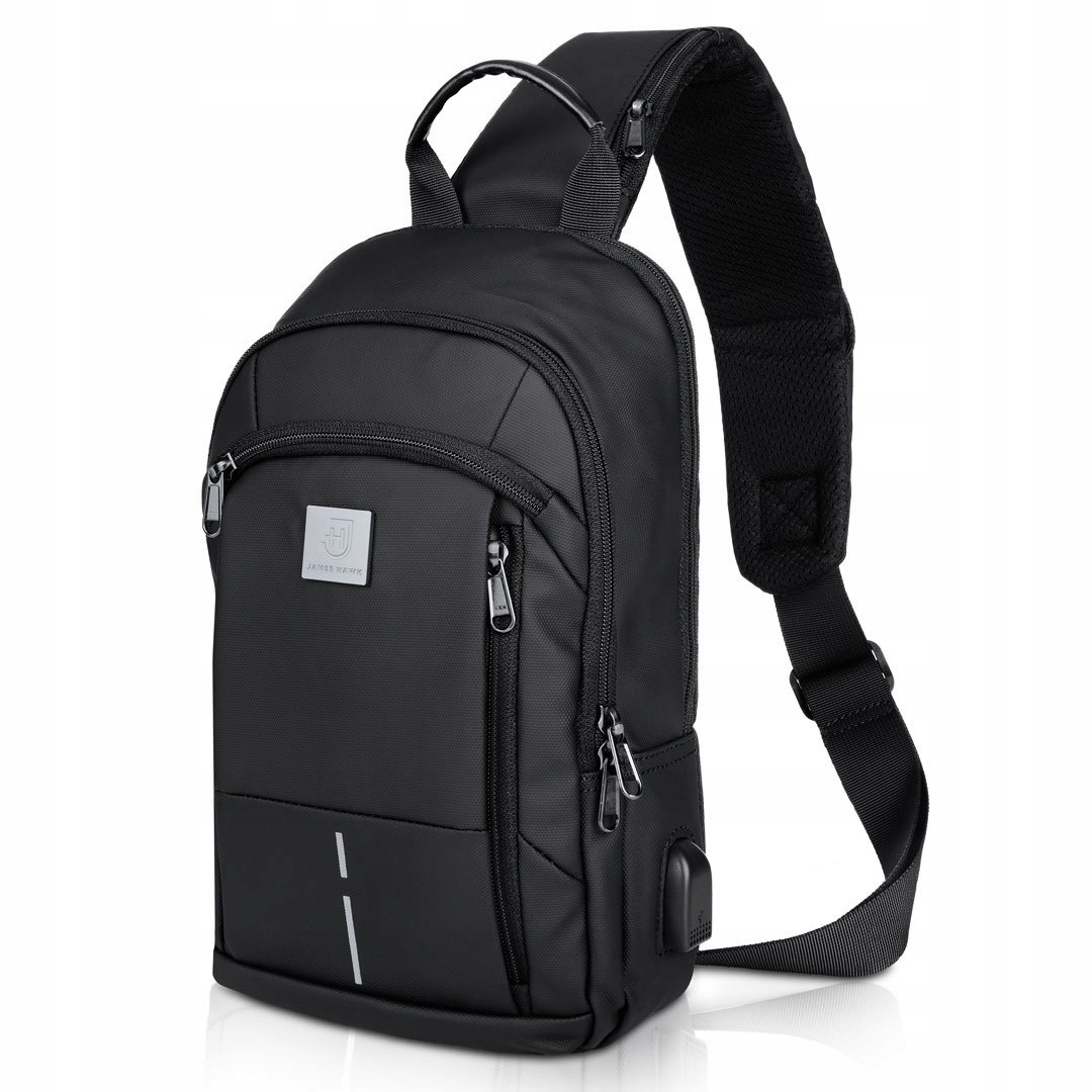 maly-plecak-meski-347ifo.jpg Mały plecak męski na jedno ramię Torba crossbody Wodoodporna Czarna USB - obrazek 1