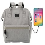 Plecak damski szary pojemny z USB i kieszenią na laptopa Himawari