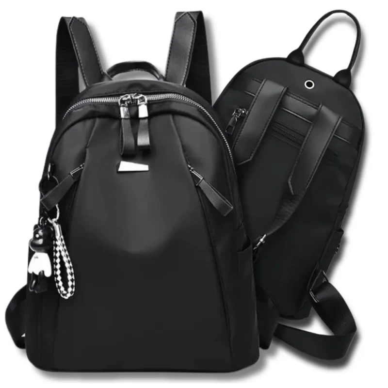 plecaki-damskie-do-pracy-367zds.webp Wodoodporny czarny miejski plecak damski z brelokiem Plecaki damskie | Torebki, plecaki, dodatki Edibutik.pl - obrazek 1