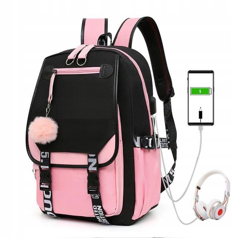 plecaki-szkolne-dla-dziewczyn-271zgn-1.jpg Szkolny Plecak dla Dziewczynki USB R贸偶owo Czarny 馃帓Plecakownia.pl - obrazek 1