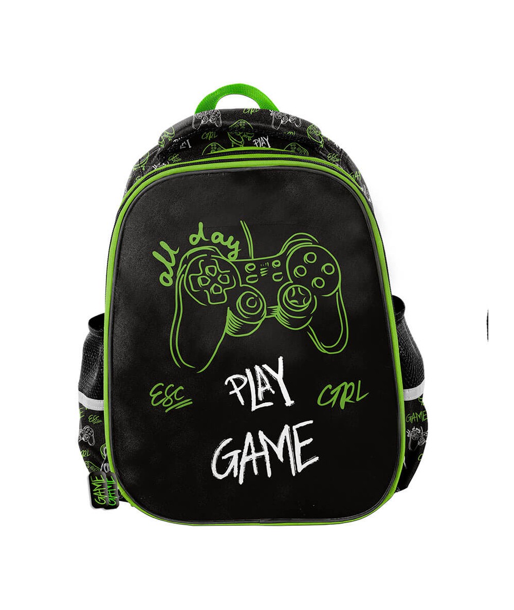 tornister-szkolny-662dip-1.jpg Tornister szkolny z padem PLAY GAME PAD do 1 klasy czarny zielony PASO 760g 25L - obrazek 1